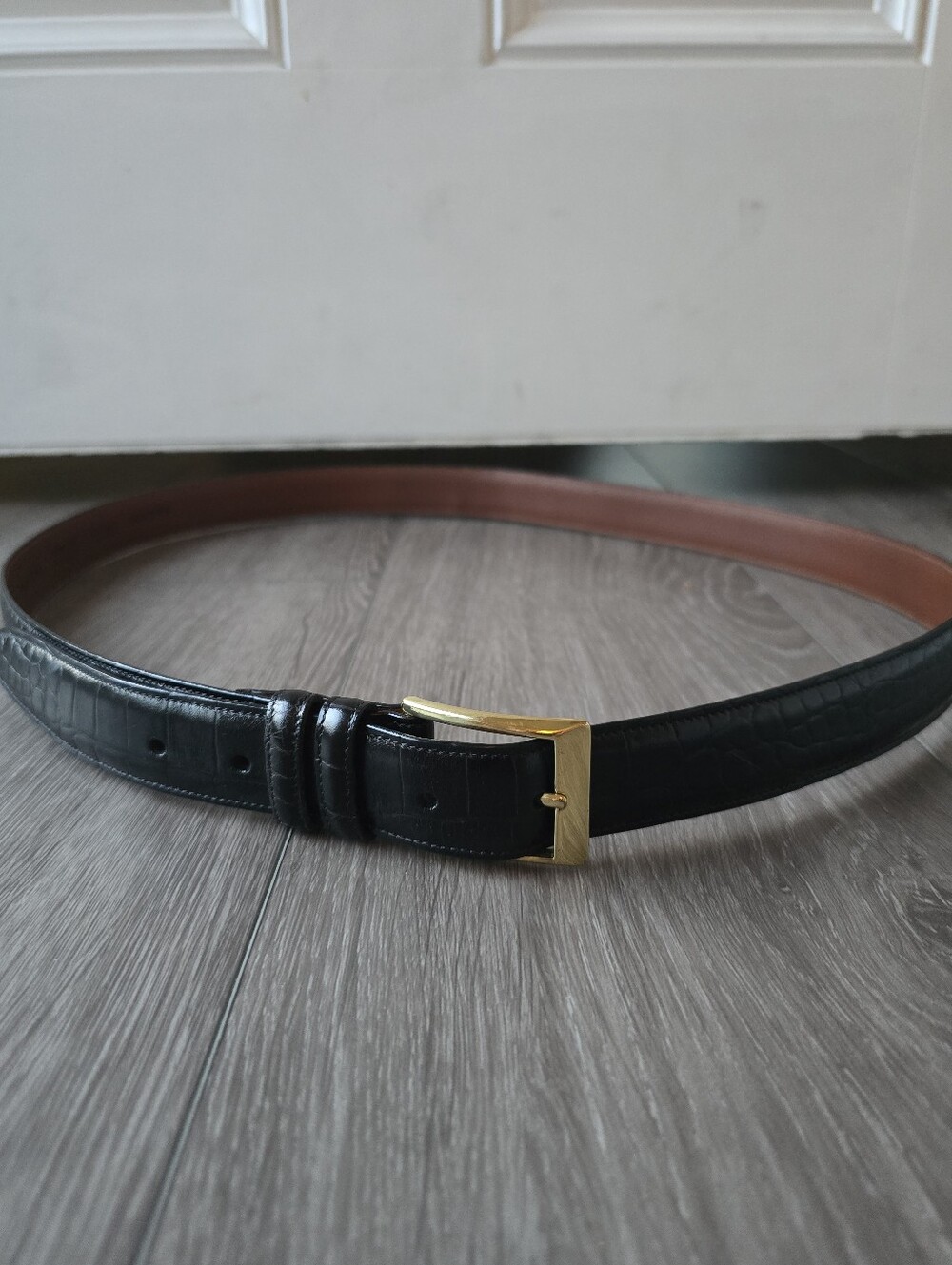 Boyds Bella Croc Black Leather Belt Solid Brass Buckle Handmade USA Size 46